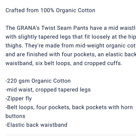 Grana Organic Cotton Twisted Seam Tapered Pants Size XL organic sustainable NWT - Picture 9 of 16